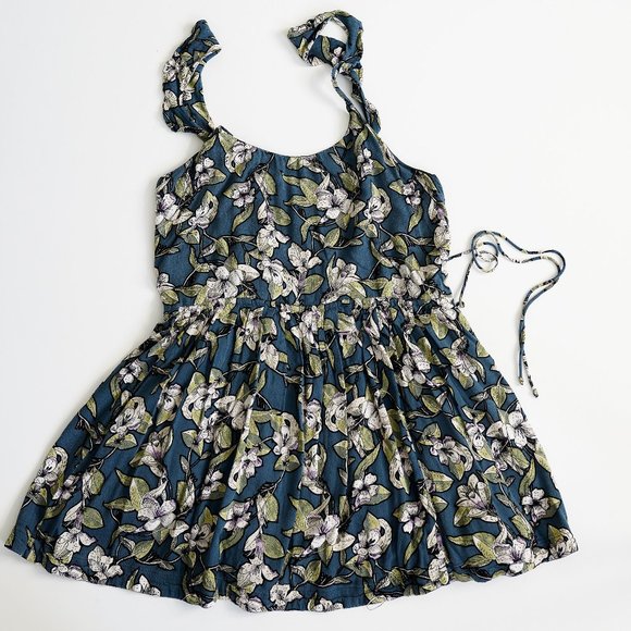 Free People | Forest Green Floral Dress | Mini Size M - Picture 1 of 4